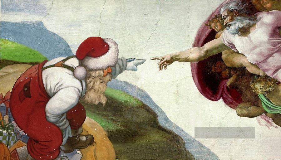 Die Schöpfung von Gott und der Weihnachtsmann Originale Engel Ölgemälde